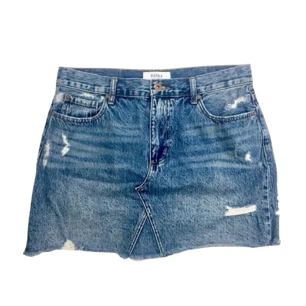 Pistola Distressed Denim Skirt